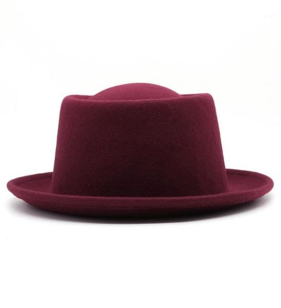 Berretti di colore solido alla moda 100 cappello per torta di maiale in feltro di lana per donne curve di lana cotta di lana tripli Fedora1632661