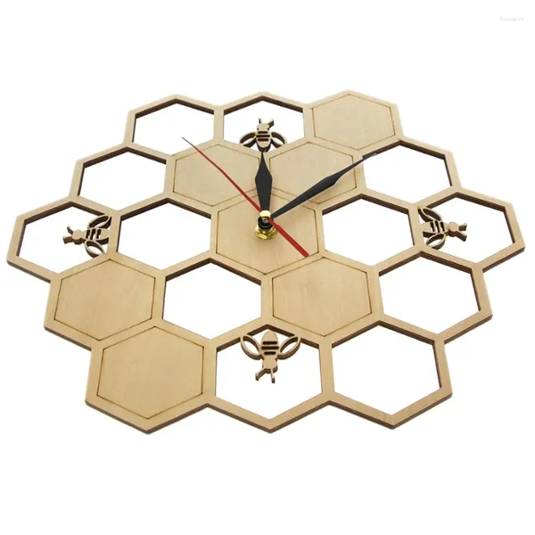 Wanduhren geschnittene Holzuhr Honig Biene auf Kamm Hexagon Nature Watch Geometrische Küchenkunstdekoration