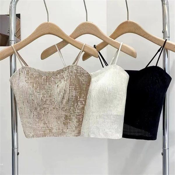 Frauen Tanks Goldener Samt Camisole Crop Tops Sexy Tanp Top Summer Tube Female Unterwäsche Dessous von Schulterhülsen und Weste