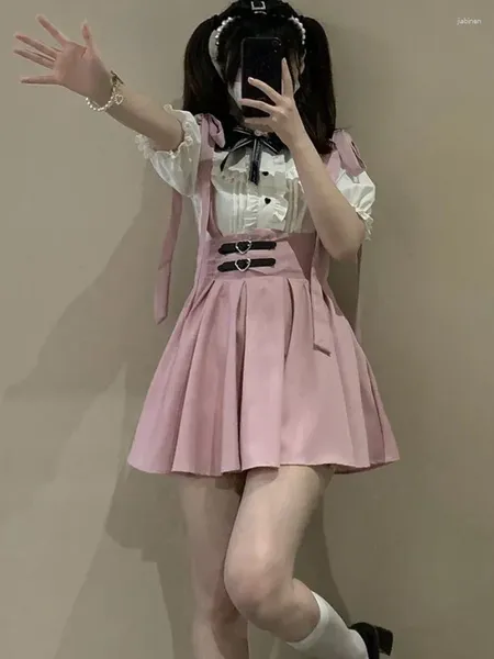 Skirts giapponese lolita alta in vita mini gonna da stenderno donne y2k estetica dolce streetwear solido streetwear jk saia femminina harajuku jupe jupe