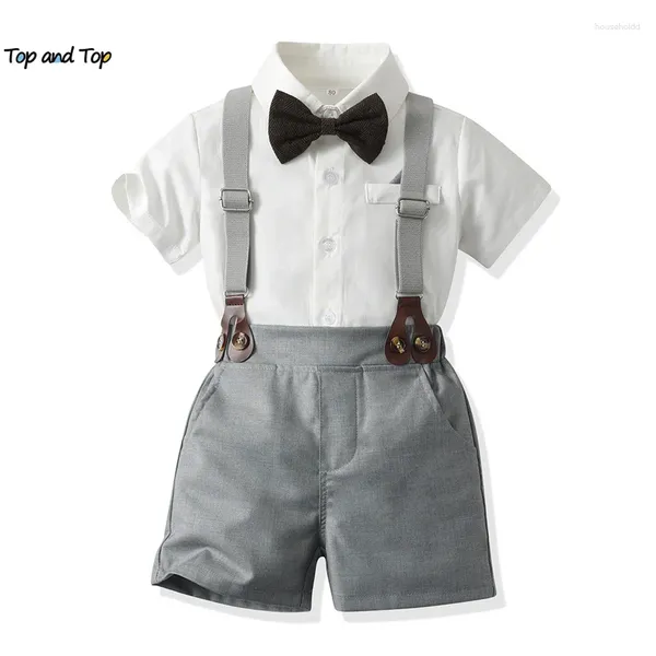 Set di abbigliamento top e bambini per ragazzi da gentiluomo a maniche corte bowtie Short Shorts Shorts Chidlren Abiti formali abiti