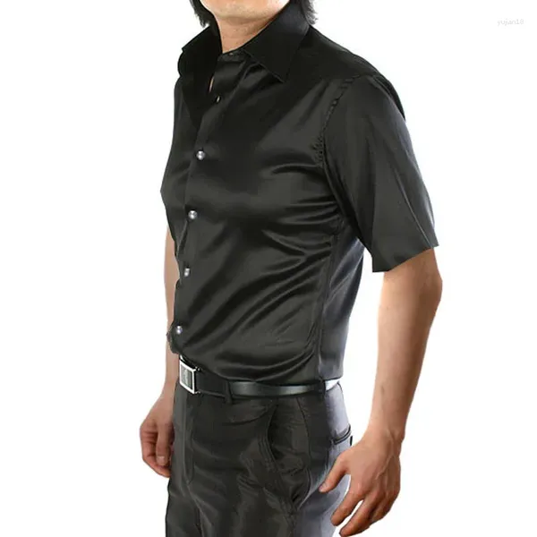 Camisas casuais masculinas 2024 Camisa de seda de verão de manga curta