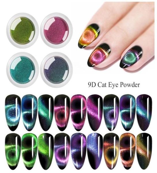 Glitter da unha 1 caixa 02g 9d olho de gato pó magnético espelho colorido ímã de arte pigmento DIY Designs decoration3475124