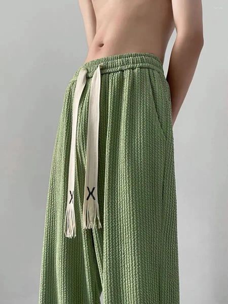 Pantaloni maschili in stile coreano avocado verde estate sottile seersucker texture pieghettata dritta sport casual sport alla moda