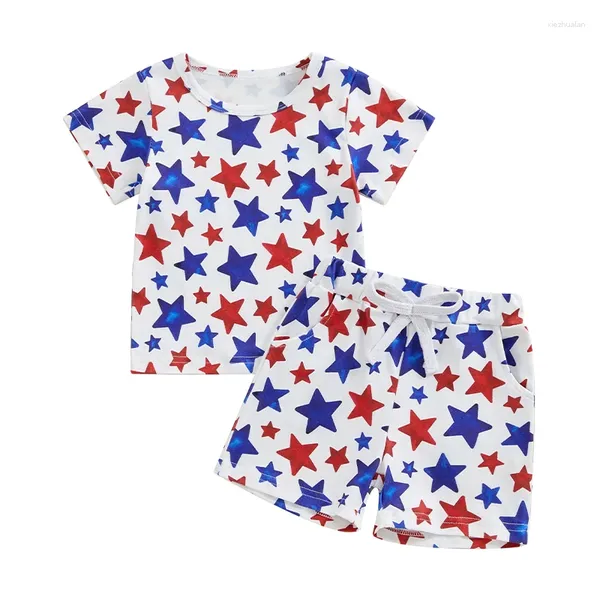 Set di abbigliamento per bambini Memorial Day Outfits Star Stampa T-shirt a maniche corte e pantaloncini elastici per abiti da vacanza a 2 pezzi