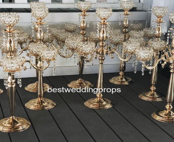 Новый стиль Цветочный чаша Top Crystal CandeDabras Crystals Стол Свадебные центральные части 012362484238