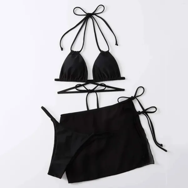 Badeanzüge für Frauenbadebadung für Frauen im Sommer Folienschnur Feste Farbe dreiteiliger Strand sexy Bikini Sets Teen 2024 Badeanzüge