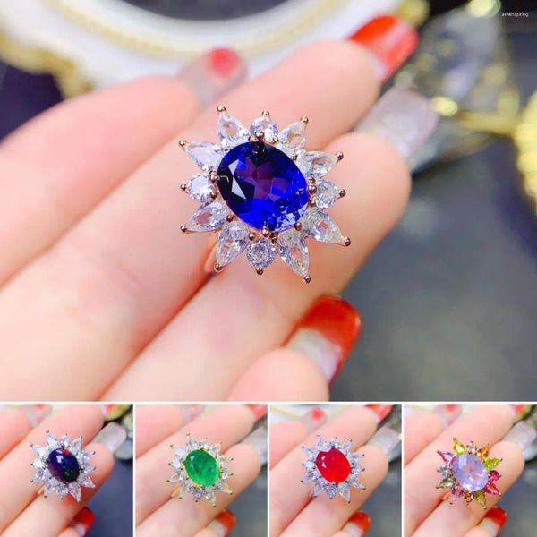 Anelli a grappolo FS Natural 8 10 Sapphire/Topaz/Opal/Emerald/Ruby Luxury Ring S925 Pure Silver Fine Charm Fashion Weddings Gioielli per donne