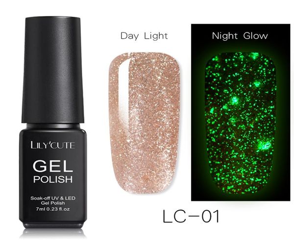 Lylycute Luminous Rose Gold Gel Gel Plock Night Glow в темном флуоресцентном лак Полу постоянного замачивания на гвозде.