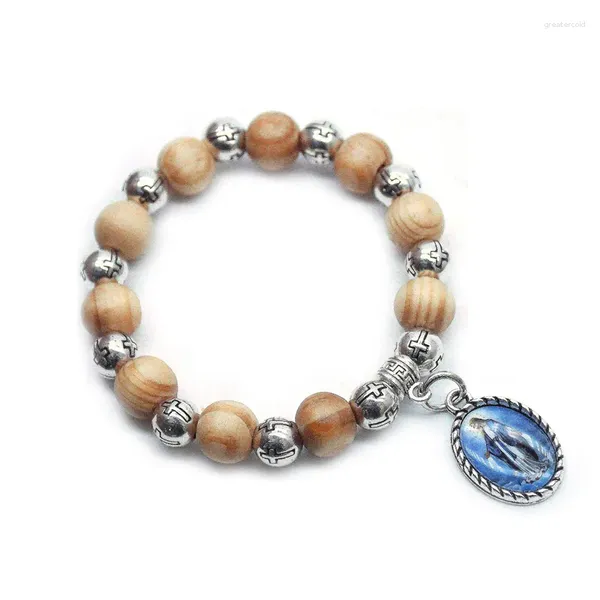 Strand Holzperlen Armbänder elastischer Vintage Cross Anhänger Armreifen Religiöse Schmuck