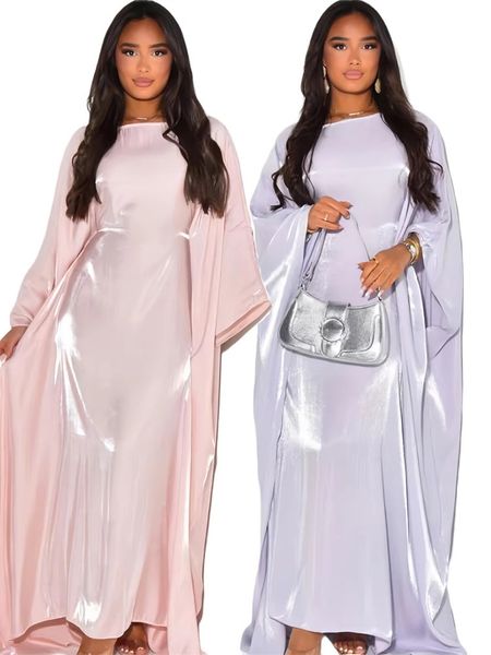 Ramadan Eid Satin Batwing Schmetterling Abaya Dubai Luxus Muslim Maxi Kaftan Kleid Abayas für Frauen Ka Robe Femme Vestidos 240423