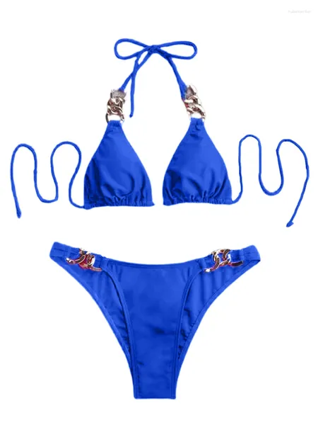 Mulheres femininas Mulheres de biquíni sexy Conjunto de crochê de crochê sem costas Braneck sutiã e calcinha elástica de bandagem 2pcs Banho de maiô de praia