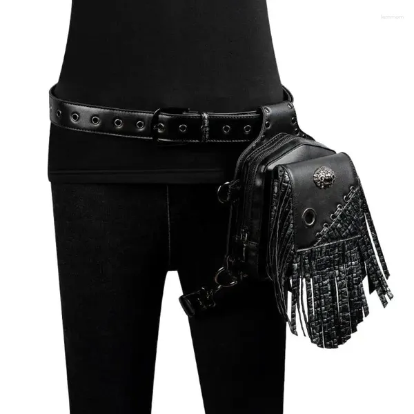 Bolsas de cintura Yourseason Women Black Punk Tassel Packs Unisex Fashion Moto Biker Men do Outdoor Ladies Leather Vintage