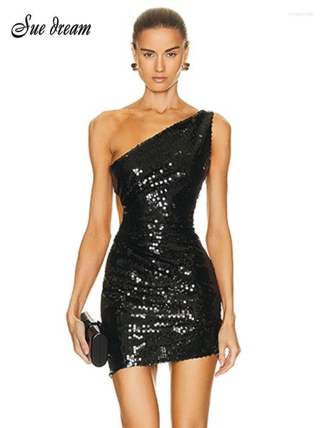 Abiti casual 2024 Summer Women Sexy Black Black One Swout Sequestres Paggine Mini BodyCon Celebrity Club festa