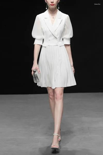 Parti Elbiseleri Arlenesain Özel 2024 Tasarım Beyaz İnce Takım Pileli Elbise Bel Orta Uzunluk Şifon Kadınlar