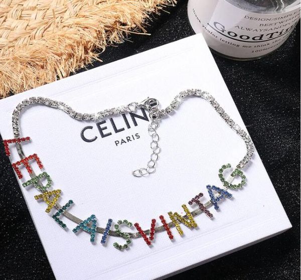 Corea Ins Net Red Clavicle Chain Rhinestone Color Diamond Letter Necklace Simple Choker Neck Cowelry Neckry Necklace6526204