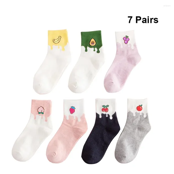 Frauen Socken 7 Paare Herbst- und Winter -Cartoon -Farbpassungsfrucht -Miss Pfirsichen für Baumwolle