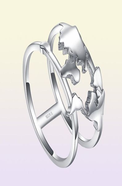 Anelli di mappe del mondo gioiello 925 Sterling Silver Rings for Women Dichiarazione impilabile Ring Band Silver 925 Gioielli Fine Gioielli LY9283261