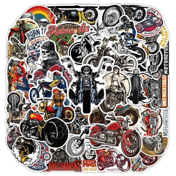 Aksesuarlar 50pcs Retro Motor Motorcycle Stickers Pack Gitar Telefon DIY Özel Çıkartma Vintage Journal Aksesuarlar Scrapbooking Malzemeleri