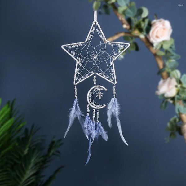 Figurine decorative stella moon foglias a sospensione arte del vento intrecciata a mano decorazioni per la casa moderne dream catcher per la festa di arredamento regali