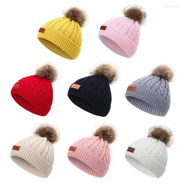 Berets Kids Beanie Cap мягкий теплый вязаный толстый поворот с Pompom Winter Leisure Hat Dome Dome Curling Hold Weather для многих чил