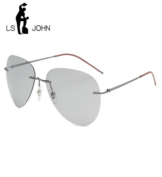 LS John Pilot Pochromic Polarized Sunglasses Men Men Brand Designer Vintage Sultralight Rimless Titanium Sun Glasses для женщин Q01216855586