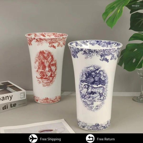 Vasi American High-end Ceramic Vase Living Soggiorno Tavolo TV Decorazione Flower Decoration Red Tiger Family Countertop