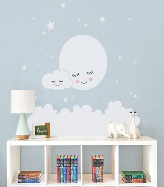 Moon Stars Wall Decal Cloud Cloud Stall Sticker для детской наклейки на стены детской наклейки декоративные дети T180838 Y2001022165067