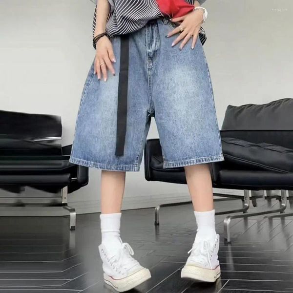 Frauen Jeans Verstellbare Taille Jeans Shorts Trendy mit Gürtel Weitbein hoher Streetwege für Hüfte