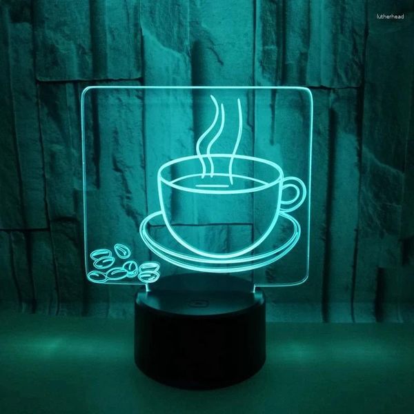 Lampade da tavolo 3D Lampada visiva 7 Coppa di caffè Coppa Night Light Led Sleep Sleep Lighting Decor ristorante