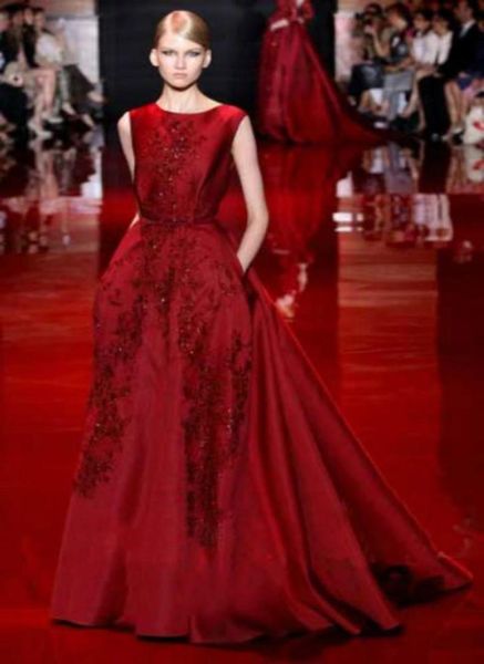 Elie Saab Fashion New Word ombro vestidos de noite de china brinde vinho Vermelho de noiva Vestido carpete online9035110