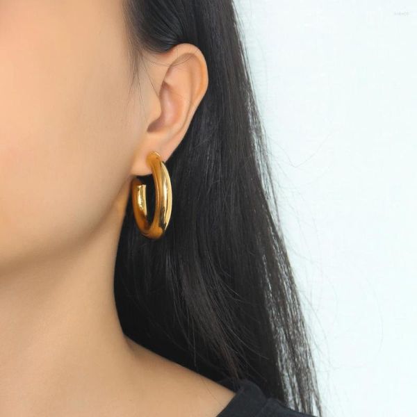 Hoop -Ohrringe Vintage Edelstahl Frauen Gold plattiert gebogene Zylinderform Ohrzubehör