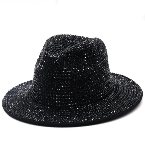 Fedoras Diamond Felt Fedora Hat Bling Rhinestone Panamá Brim Jazz Hats para homens homens Mulheres039s Men039s Cap homem homem mulher 9237748