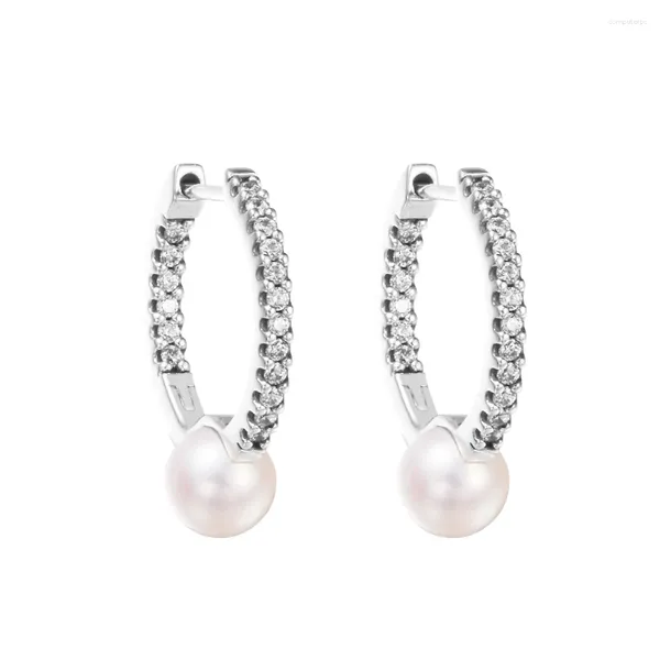 Brincos de argola 2024 autênticos 925 Sterling-Silver-Jewelry Original Treated Waters Cultived Pearl Pave para mulheres