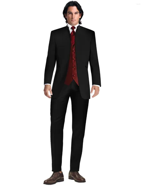 Abiti maschili da 3 pezzi Black Suit Stand Collar smoking pantaloni