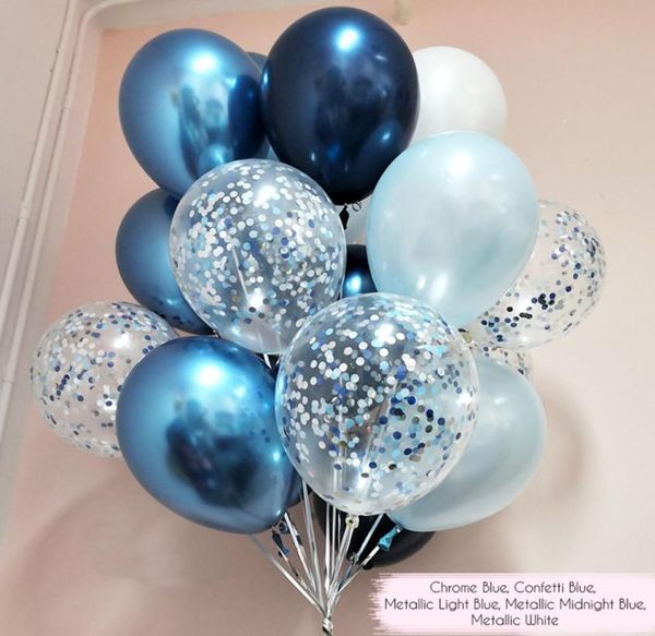 Blue Confetti Latex Balloon Set Set с днем ​​рождения воздушные шарики Букет хром золотой гелиевый баллон мальчик девочка Детский душ.