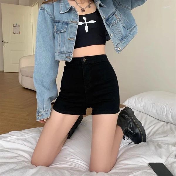 Frauenshorts hohe Taille A-Line Black Dünne Sommer Vintage Streetstyle Junges Mädchen Mini Jeans weibliche sexy Hosen