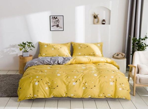 Estrelas capa de edredão amarelo cinza 2 lados garotas garotos de cama de desenho animado conjunto 2 3pcs com travesseiros casas de cama em casa gêmea rainha rei size6432506