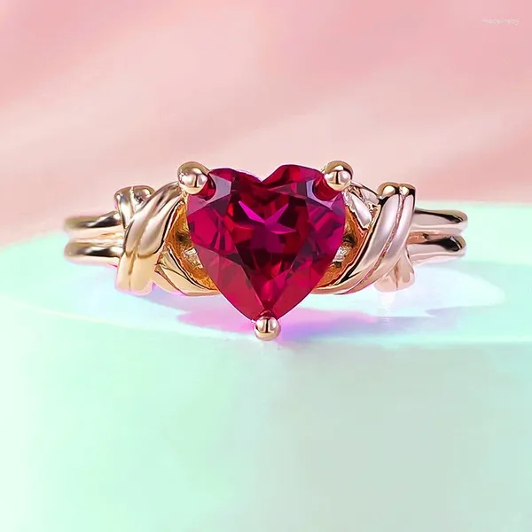 Anelli a grappolo gioielli 925 anello diamantato in carbonio argento 7 corindum rosso a forma di cuore semplice stile Instagram europeo e americano