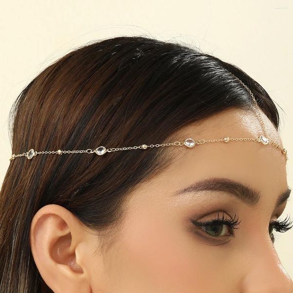 Clipes de cabelo Lutaku Capacete de corrente de testa de cristal brilhante para mulheres Boho Jewelry Acessórios de casamento