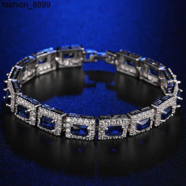 8mm Fine Sapphire quadrado colorido colorido Bracelete de tênis de zircônia cúbica bling coreano Micro Conjunto de zircão Bridal Bridal Brazed Bracelets Bracelets para mulheres