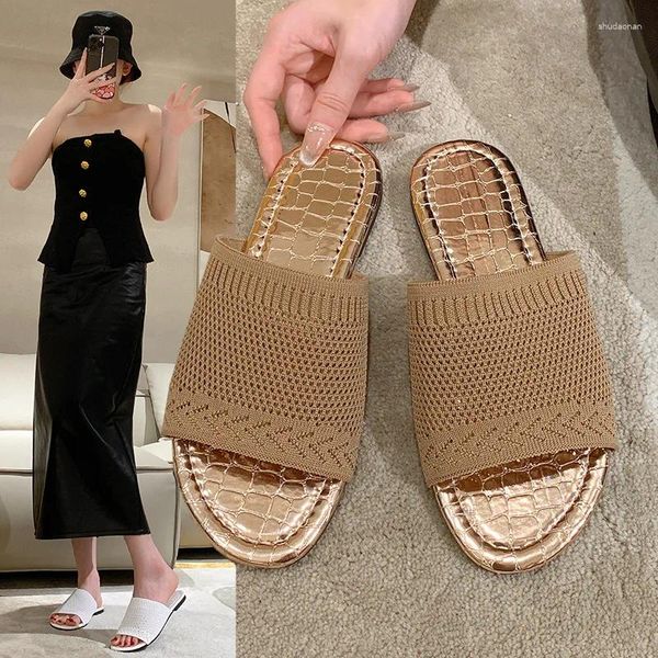 Hausschuhe 2024 Rutschen für Frauen Sommer Kausalzweige Mesh Fashion Designer Offener Zeh Flat Massive Sandalen Ladies Beach Schuhe Schuhe Schuhe Schuhe Schuhe