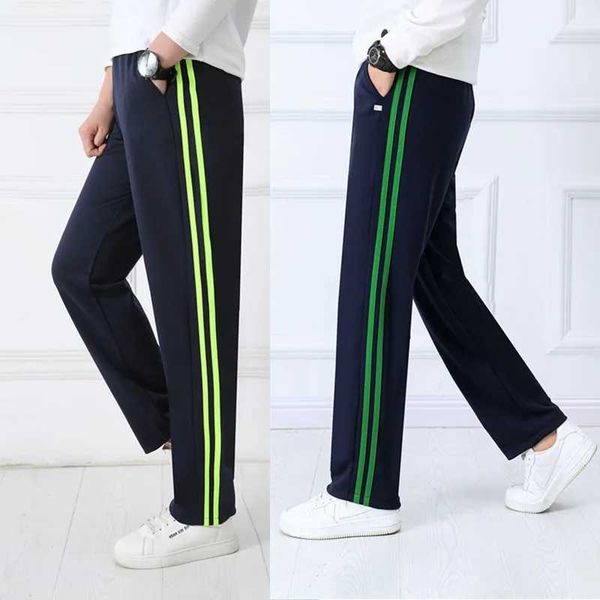 Calças masculinas azul marinho unissex New Track Pants Casual Sports Pants homens listradas calças bastes retas calças de trabalho simples de trabalho