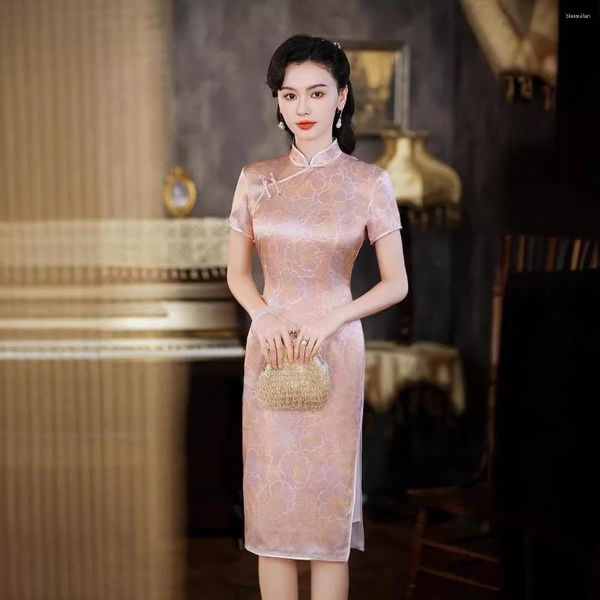 Ethnische Kleidung hochwertige echte Seide Qipao Cheongsam Top Rock Schlähne chinesischer Stil traditioneller alter Shanghai Abendkleid