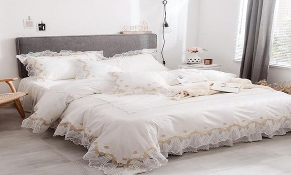 Tessile domestico 100cotton biellatore bianco set di biancheria da letto king regina doppia size di colore da letto principessa di letti principessa cover del piumone coreano2354357