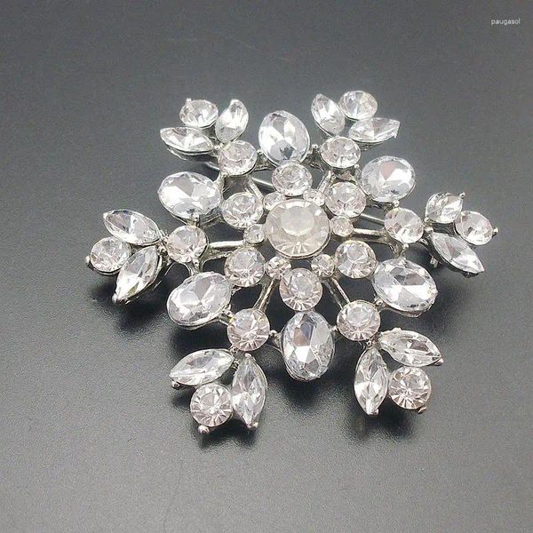 Broches Snowflake Silver Plated Tone Vintage Style Crystal Bridal Flower Broche Girl Pinage