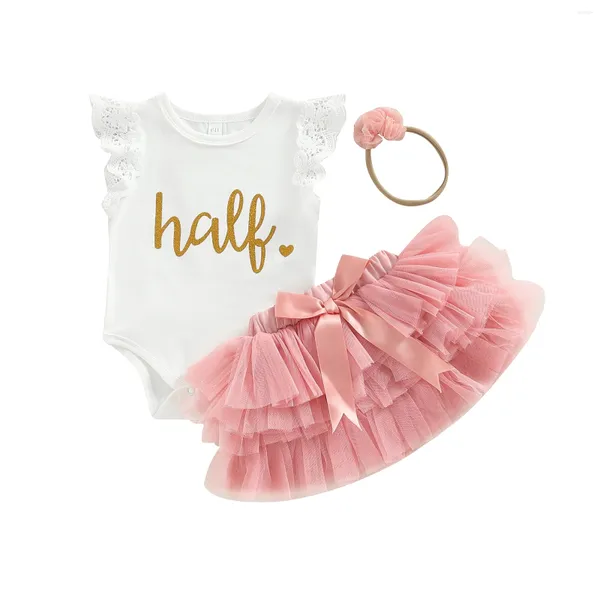 Set di abbigliamento Born Born Girl Outfit estate White Flying Letter Stampa per gigontore Gonna Tulle Gallo 3-12m