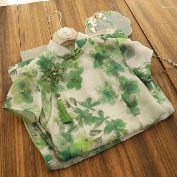 Ethnische Kleidung romantische Grün gedruckte Cheongsam Spring 2024 Jung verbessert High-End-Eleganz Traditionelle sexy qipao modern