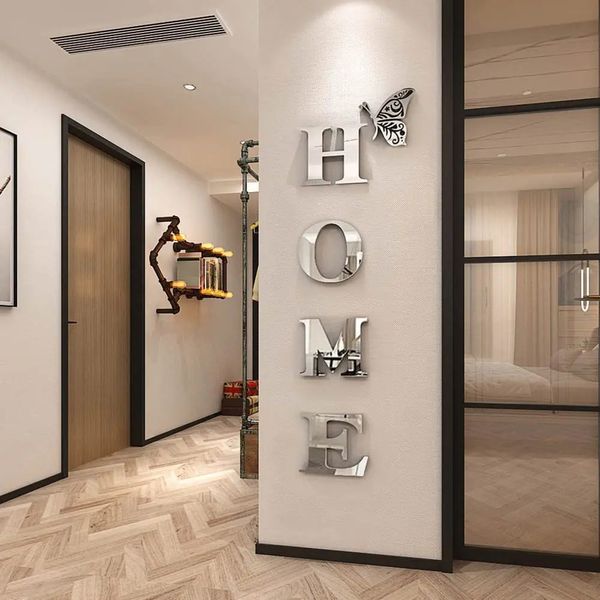 3D Акрил Большой DIY зеркало самостоятельно съемные настенные наклейки Семейство английская алфавитная гостиная