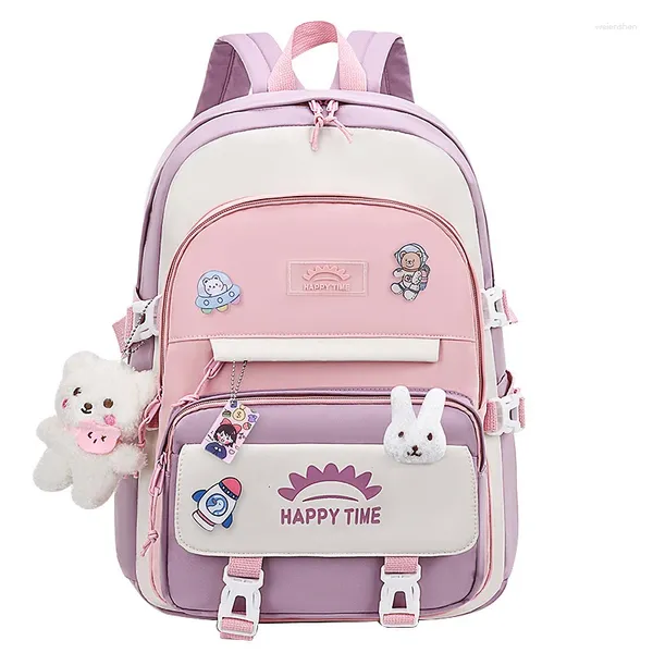 Bolsas escolares de grande capacidade Mulheres fofas de nylon backpack de vários bolsos inseguros